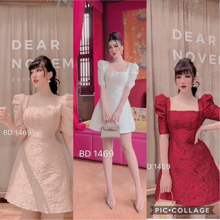 Váy gấm dập nổi cổ vuông cực xinh