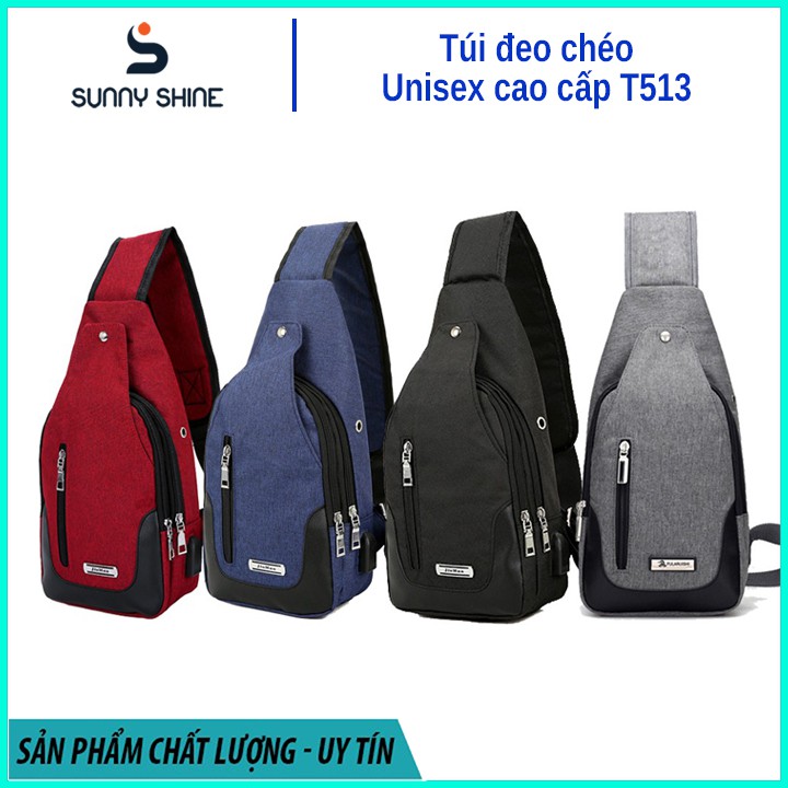 Túi đeo chéo nam nữ tích hợp cổng kết nối USB, chất liệu vải canvas dày cao cấp, chống nước cao cấp T513 | BigBuy360 - bigbuy360.vn