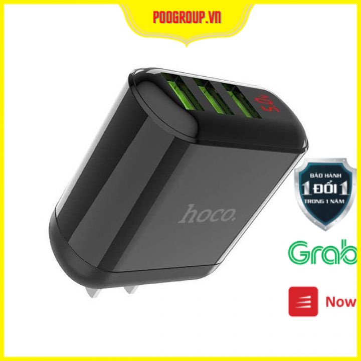 Cốc Sạc Nhanh Chính Hãng Hoco HK1 3USB 5A Có Màn Hình LCD Hiển Thị % Pin Bảo Hành 1 Năm