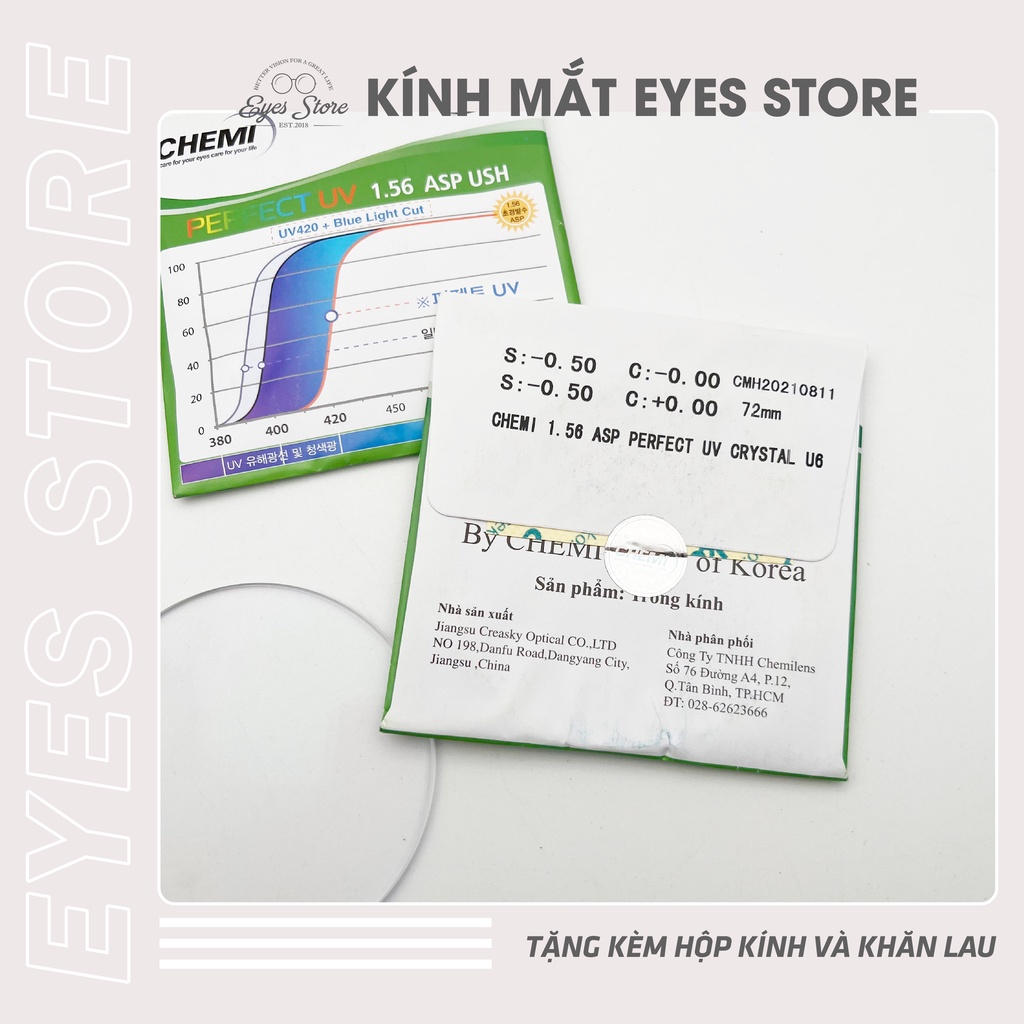 Tròng Kính Cận Loạn Chống Ánh Sáng Xanh Chemi U6 1.56 Chính Hãng EYESSTORE