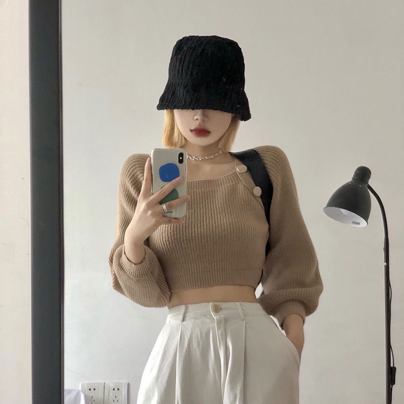 Áo len tay dài cổ vuông phong cách Hàn Quốc thời trang cho nữ