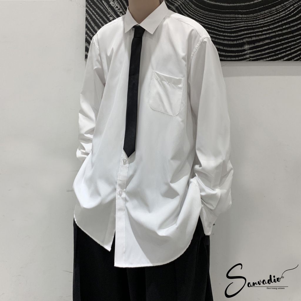 Áo sơ mi nam SANVADIO dài tay phong cách Hàn Quốc form dáng unisex-cổ bẻ-vải thái chống xù ASM30