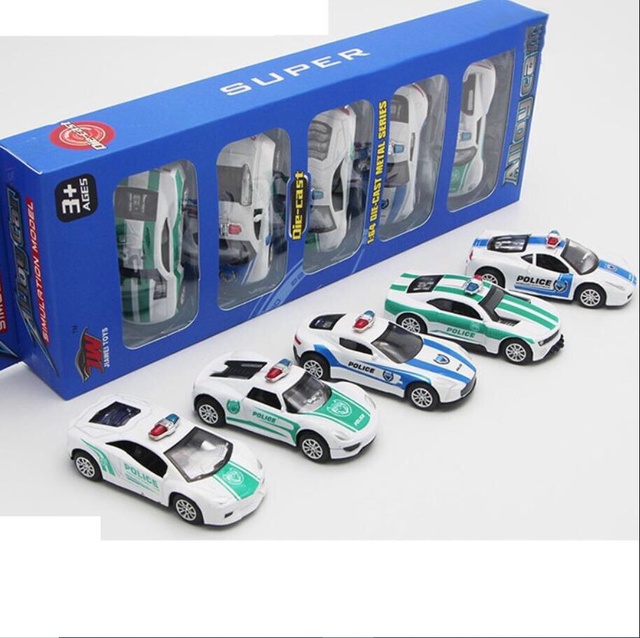 Bộ 4 xe ô tô cảnh sát die cast mini bằng sắt chạy cót xe đồ chơi trẻ em