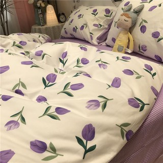 Bộ chăn ga gối cotton poly Hoa Tulip tím