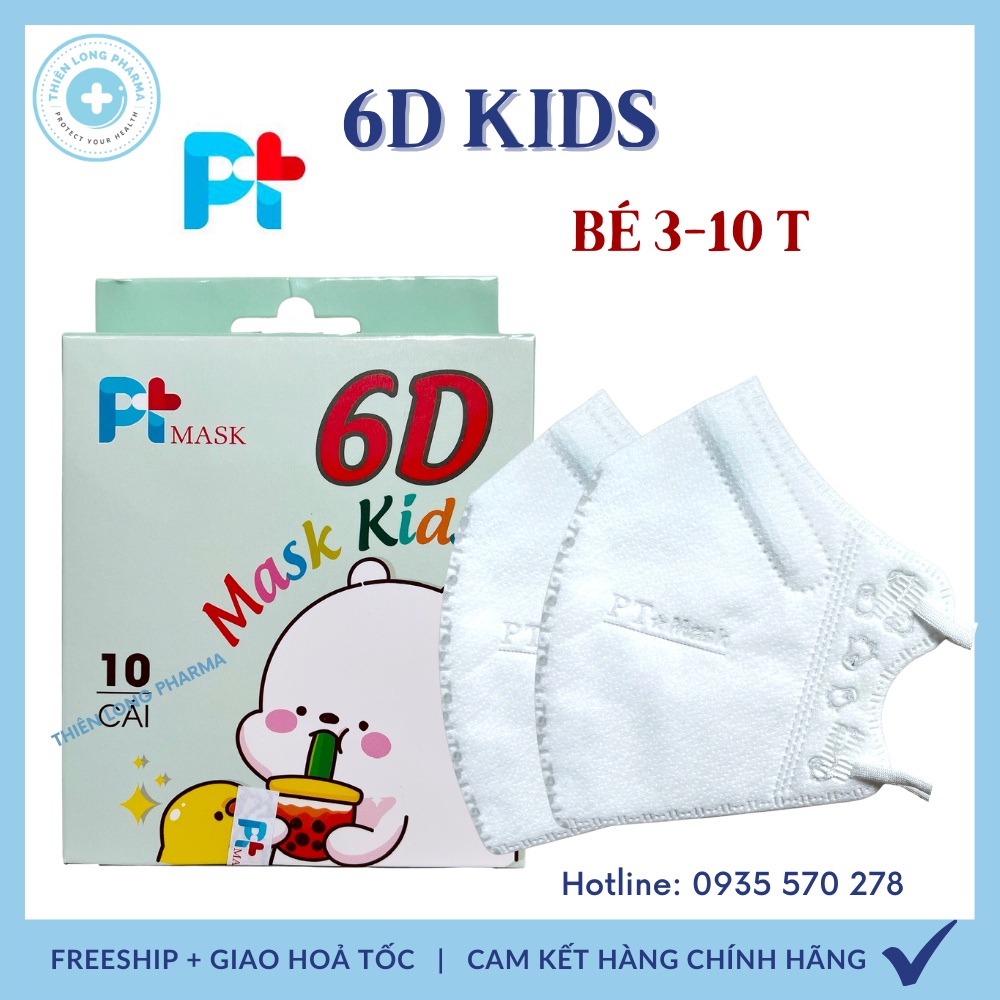Khẩu trang trẻ em 6D  4 lớp vải 4S kháng khuẩn siêu mịn cho bé hàng chính hãng công ty Phương Tuyến