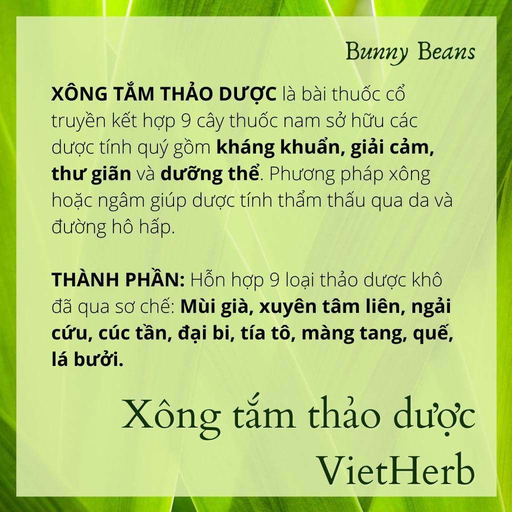 Xông tắm thảo dược VietHerb giúp xông giải cảm, phục hồi sức khỏe, làm sạch và làm thơm cơ thể