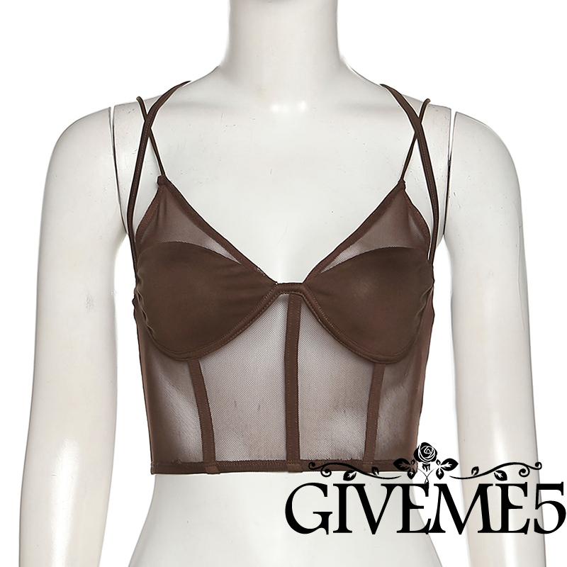 GIVEME-Women Casual Vest, Solid Color Sleeveless Backless V-Neck Slim Fit Sling Crop Tops or Gloves