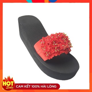 (Bảo Hành 12 Tháng) Dép quai ngang LMT hoa đỏ cao 7cm - Dép nữ - Dép xỏ ngón nữ - Dép xốp đế cao - Dép kẹp