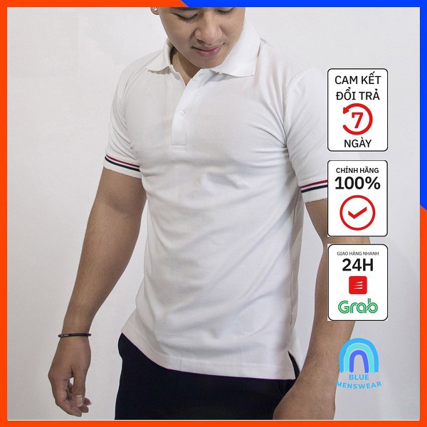 Áo phông nam có cổ bẻ đẹp cao cấp thời trang Sọc Tay BAT03 - BLUE MENSWEAR