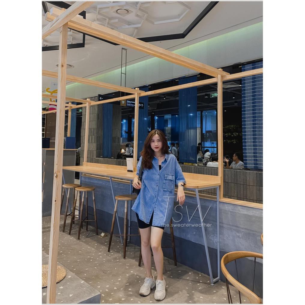 Áo sơ mi denim cộc tay oversize 2 mẫu dày & mỏng ( Ảnh thật )  ྇