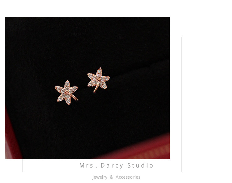 MRS.D【In Stock】100% Sterling Silver Maple Leaf Mosaic Drill S925 Earrings Stud Earrings Colors of Zircon Jewelry Gift Ear Clips Minimalist Earring Design Jewelry Girls Allergy Free