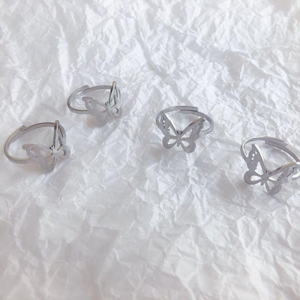 Nhẫn Hình Bướm Bằng Thép Không Gỉ Có Thể Điều Chỉnh Phong Cách Harajuku Cổ Điển
