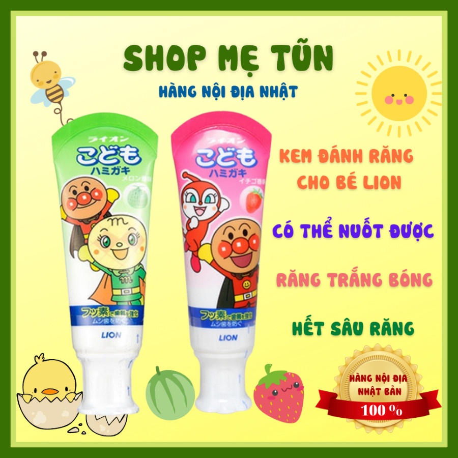 Kem Đánh Răng Trẻ Em, Kem Đánh Răng Cho Bé Nuốt Được Lion Nội Địa Nhật Bản