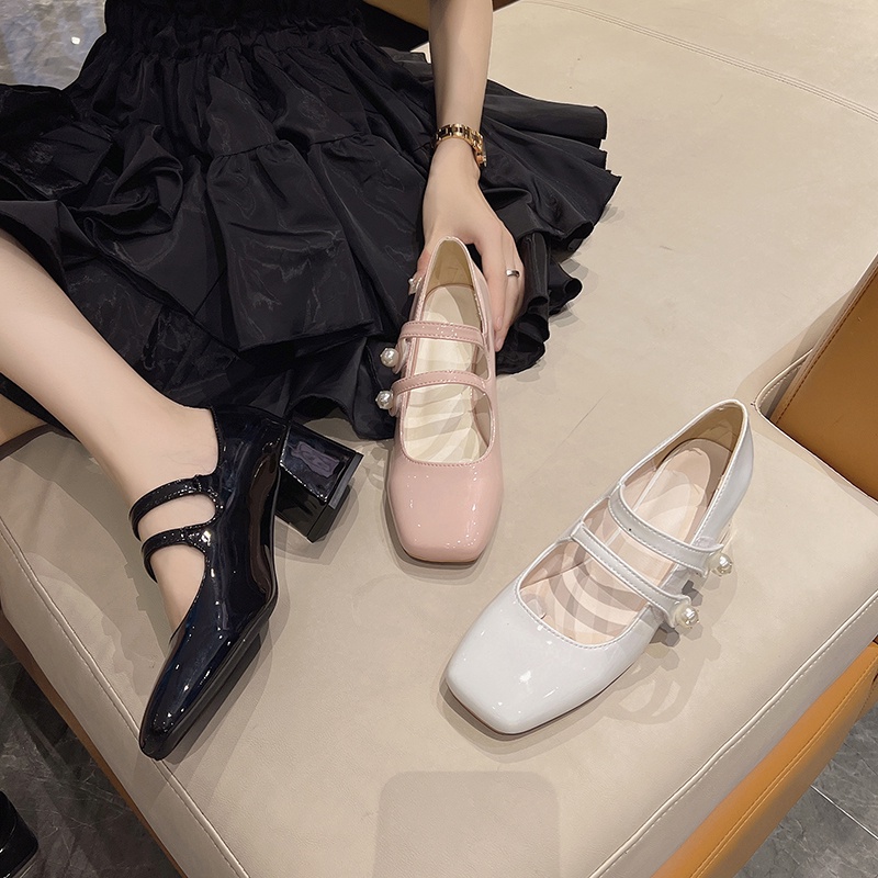 Giày Cao Gót Mũi Vuông Màu Trơn Thời Trang Lolita Cho Nữ