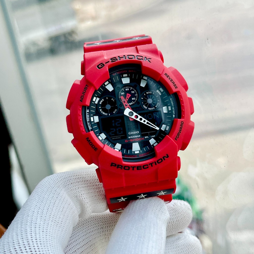 Đồng Hồ Nam Casio Gshock GA100B-4ADR Dây Cao Su Đỏ Có Chữ Kí Tuấn Hưng Size 51mm Tem Vàng Bảo Hành 5 Năm