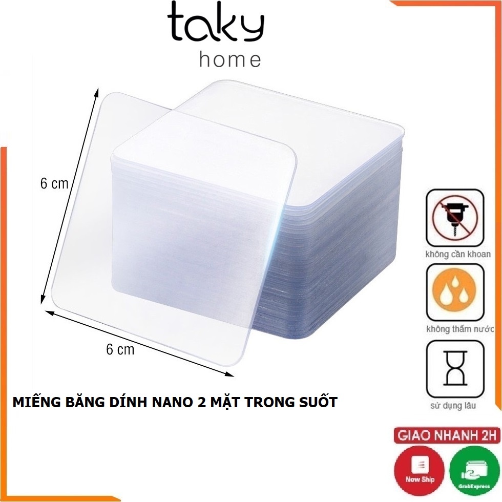 Miếng Băng Dính 3M Vuông, Siêu Dính 2 Mặt Trong Suốt, Tiện Dụng- Đa Năng, Loại Vuông 6x6cm - TakyHome 6000