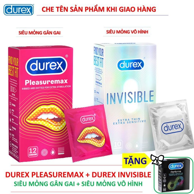 [BAO CAO SU DUREX] COMBO 2 hộp: Durex Pleasuremax(12c) + Durex Invisible (10c) + tặng 1 hộp durex 3c ngẫu nhiên