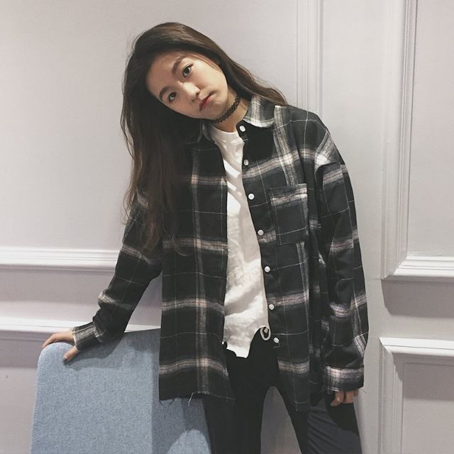 Hàng Sẵn_Áo sơmi sọc caro dài tay ulzzang