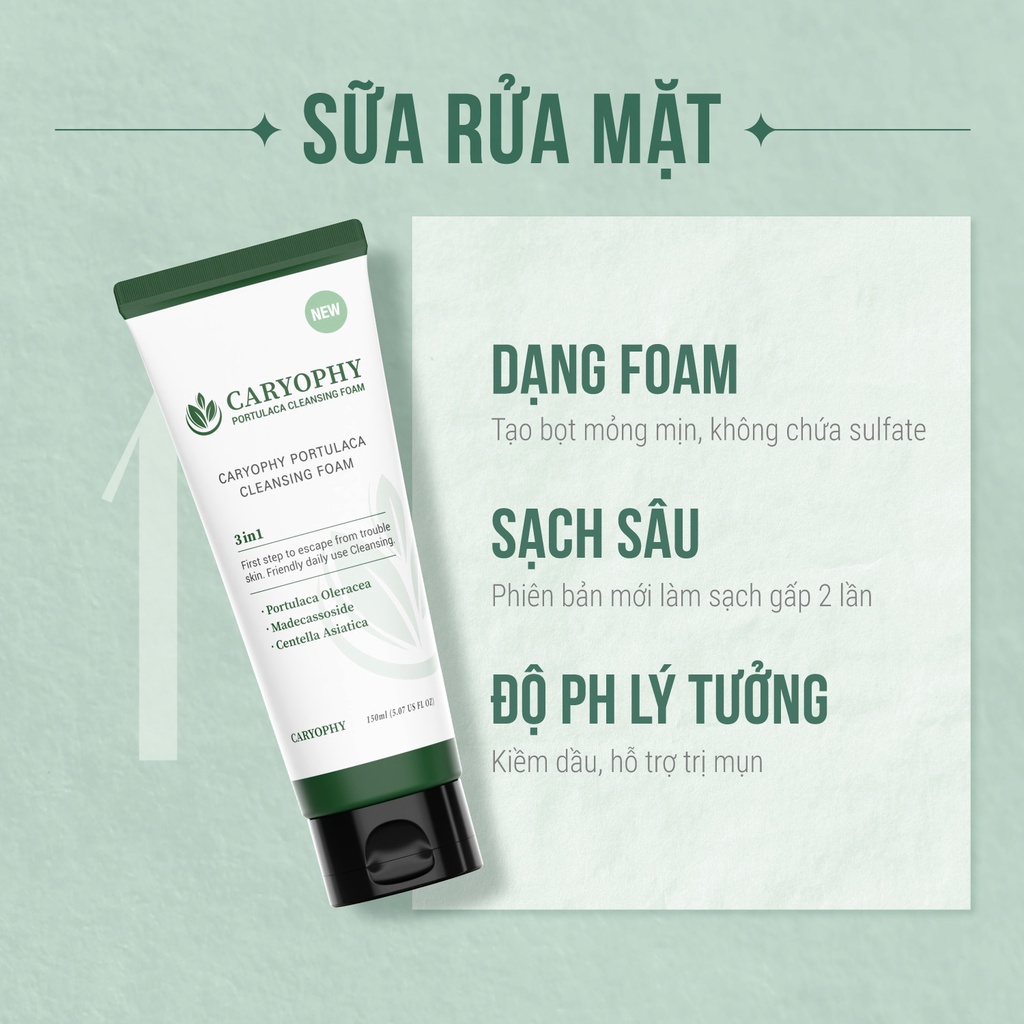 Bộ ba sản phẩm giảm mụn mờ thâm Caryophy (Sữa rửa mặt 150ml + Toner 300ml + Serum 30ml)