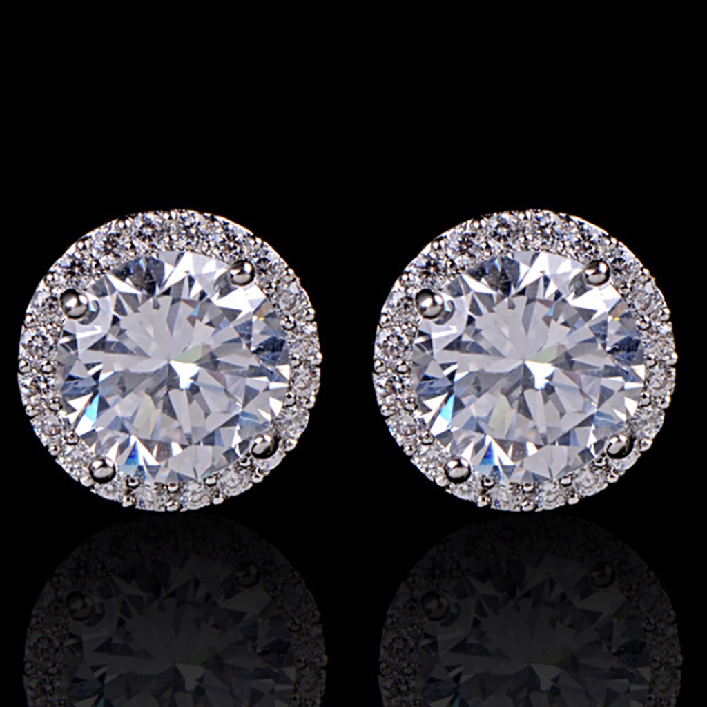 Khuyên tai nữ mạ bạch kim đính đá lấp lánh thanh lịch thời trang