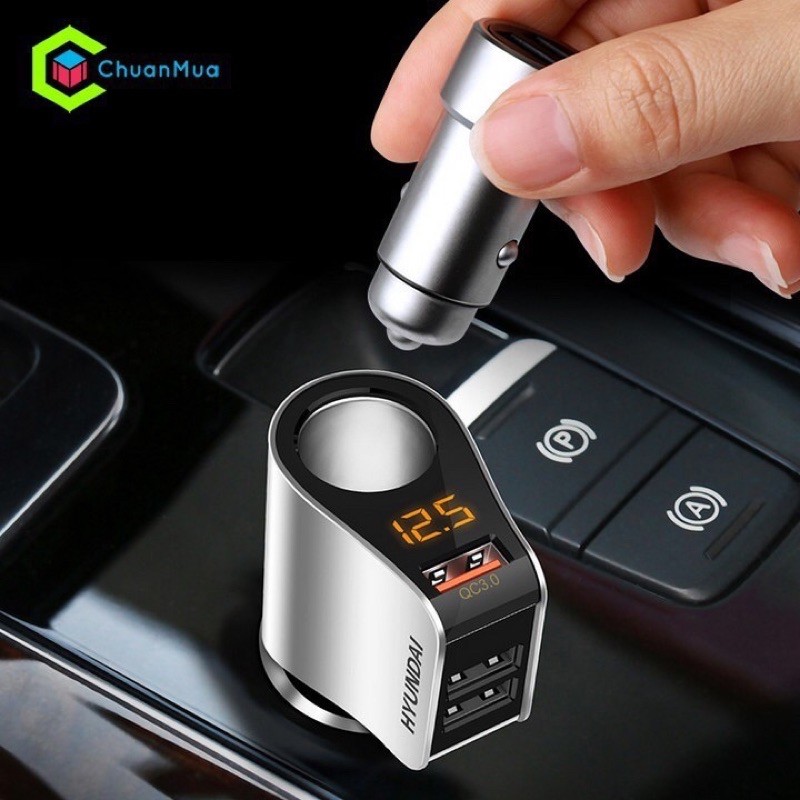 Tẩu Sạc ô tô, xe hơi Hyundai 1 Tẩu Tròn (3 USB Nhỏ) - Có đèn led báo điện áp ac quy