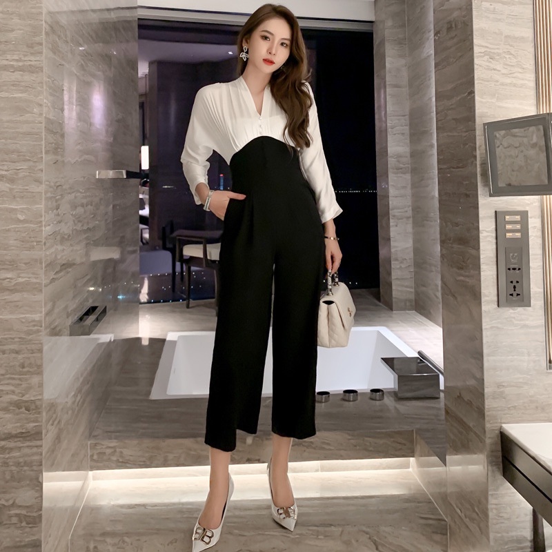 ZYHT Áo liền quần dáng rộng màu sắc trơn thanh lịch thời trang mùa hè cho nữ 4426