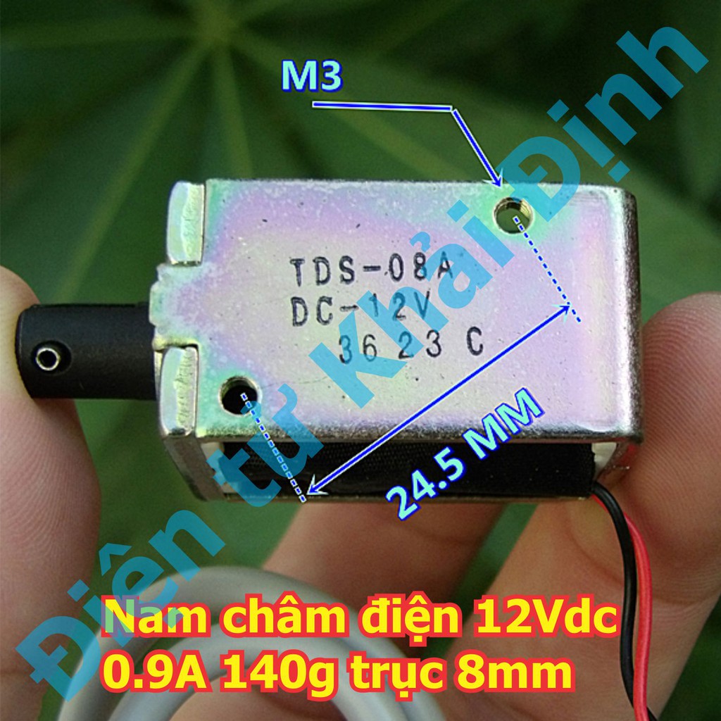 Nam châm điện 12Vdc 0.9A 140g trục 8mm kde5831