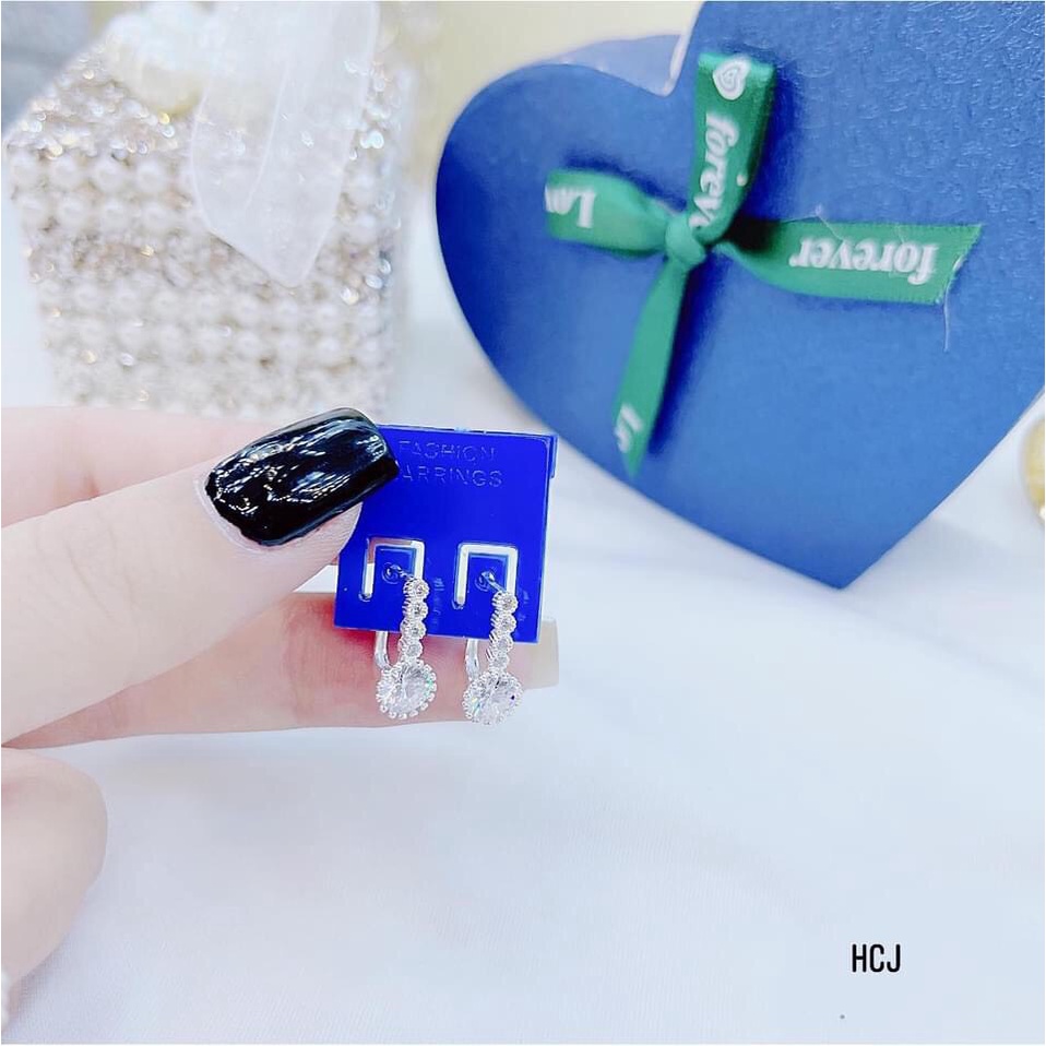 Bông tai nữ đẹp đính đá tròn xinh xắn chuẩn bạc ta - Kho sỉ bạc Nhất Linh