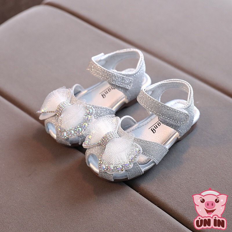 Dép sandal cho bé gái - Sandal rọ gắn sequin phối Nơ quai dán cho bé 0-2 tuổi đế chống trơn phong cách Hàn Quốc A107