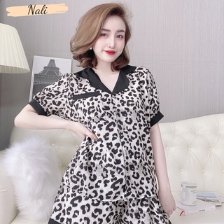 Bộ pijama nữ cộc tay quần đùi chất liệu lụa 100D loại 1 cao cấp, bộ đồ ngủ nữ hot trend hoạ tiết da beo CC07