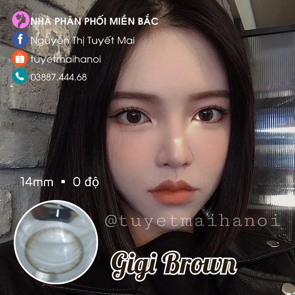 [ Ảnh Thật ] Lens Nâu Tự Nhiên Không Giãn Gigi Brown 14mm - Kính Áp Tròng Hàn Quốc Vassen Sexy Me