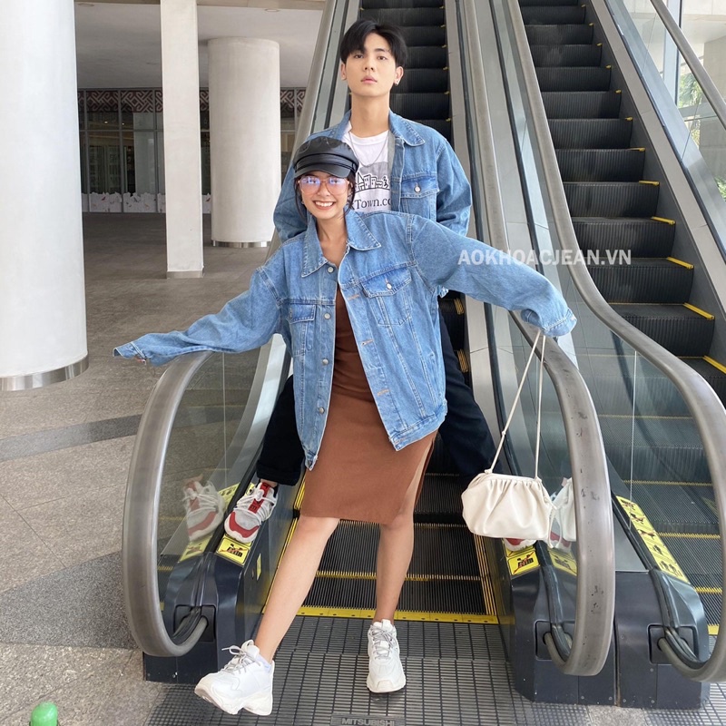 Áo Khoác Jean Cặp đôi form rộng unisex Xanh Vintage dành cho nam nữ , áo có 6 túi và túi trong