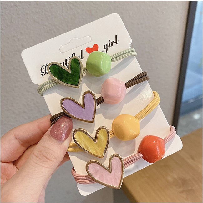 Cột tóc trái tim kèm lục giác màu sắc dây đôi chắc chắn CT132