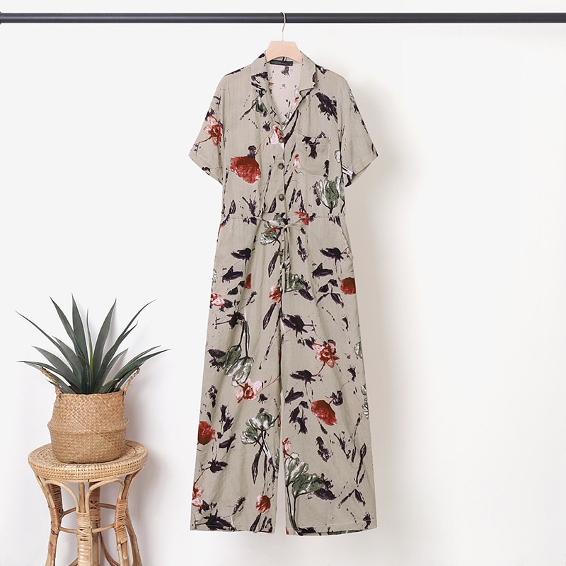 Áo liền quần  ZANZEA ngắn tay in hoa phong cách Châu Âu vintage cho nữ