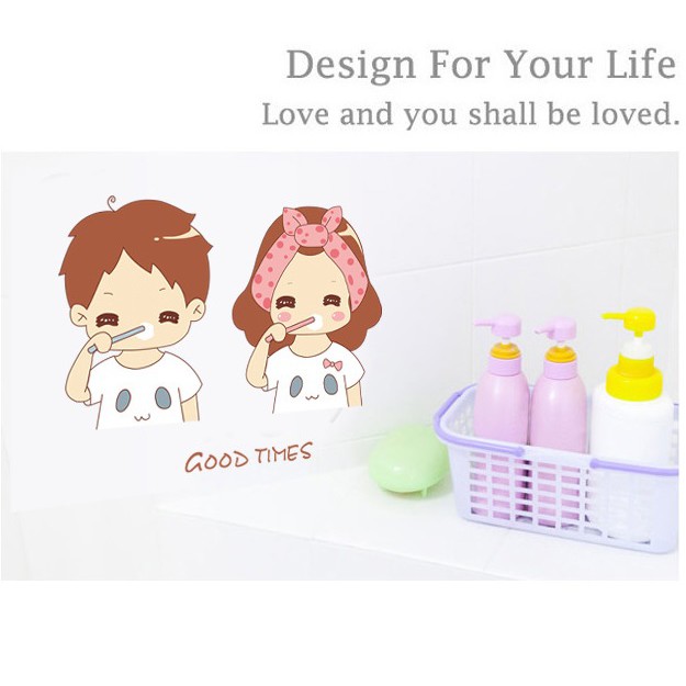 Decal dán trang trí tường, Stickers dán công tắc, hình dán Couple dễ thương có keo sẵn AMYSHOP