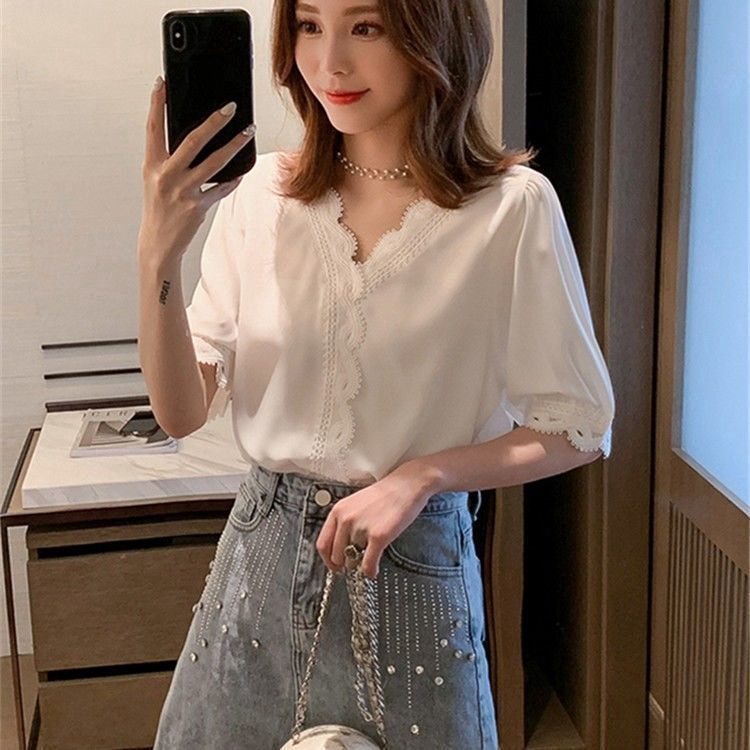 Áo tay lỡ phối ren thời trang phong cách Hàn Quốc cỡ s-2xl