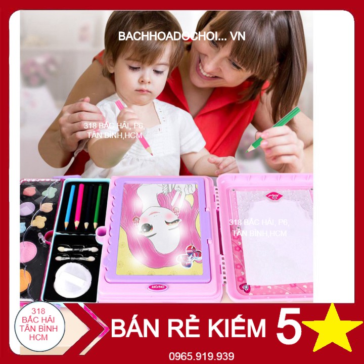 CỰC HOT TẠI HÀN QUỐC- Đồ Chơi TRANG ĐIỂM THẬT, make up Xách Tay Hộp Đựng Mỹ Phẩm, Bảng đèn vẽ cho bé gái, Tập Trang Điểm