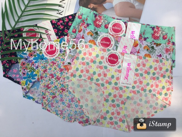 Quần lót cotton ép ko đường may có hoa văn