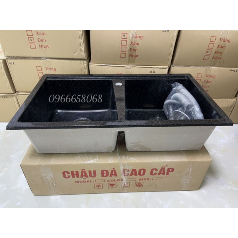 Chậu rửa chén đá nhân tạo đen KT 85x48x20