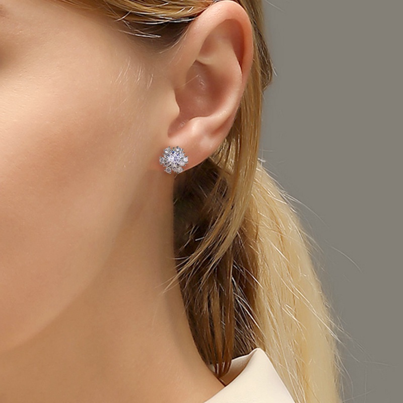 Đôi khuyên tai mặt hình bông hoa đính đá zircon nhân tạo lấp lánh sang trọng thời trang dành cho nữ