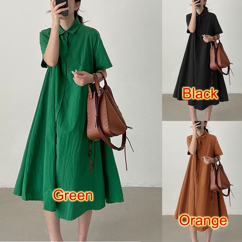 Áo đầm dài ZANZEA dành cho nữ thiết kế tay ngắn cổ bẻ thời trang