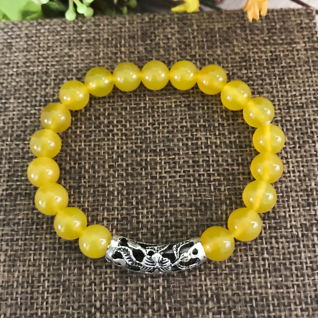 Vòng Tay Cho Mệnh Kim ( Thổ ) - Vòng Tay Nữ Mã Não Vàng 8mm Mix Charm Cầu Bạc V344V-8