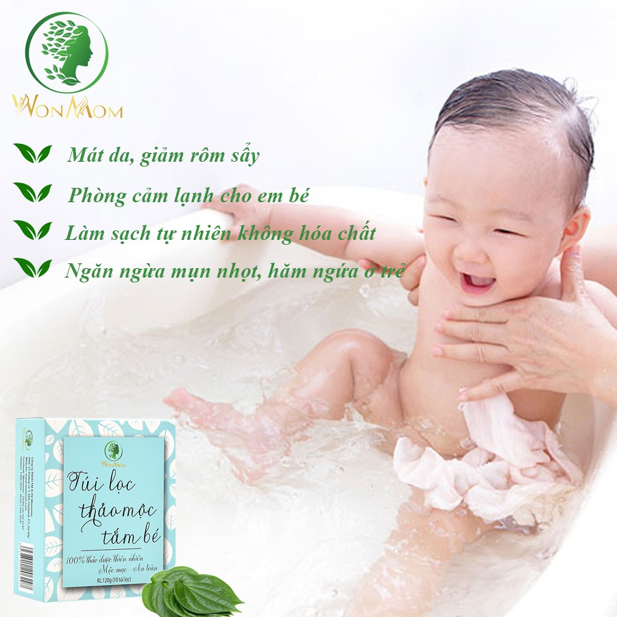 [ Giảm 35K - Đơn 339K ] Túi Lọc Thảo Mộc Tắm Bé, Ngăn Ngừa Rôm Sẩy Wonmom ( 10 Túi/ Hộp )