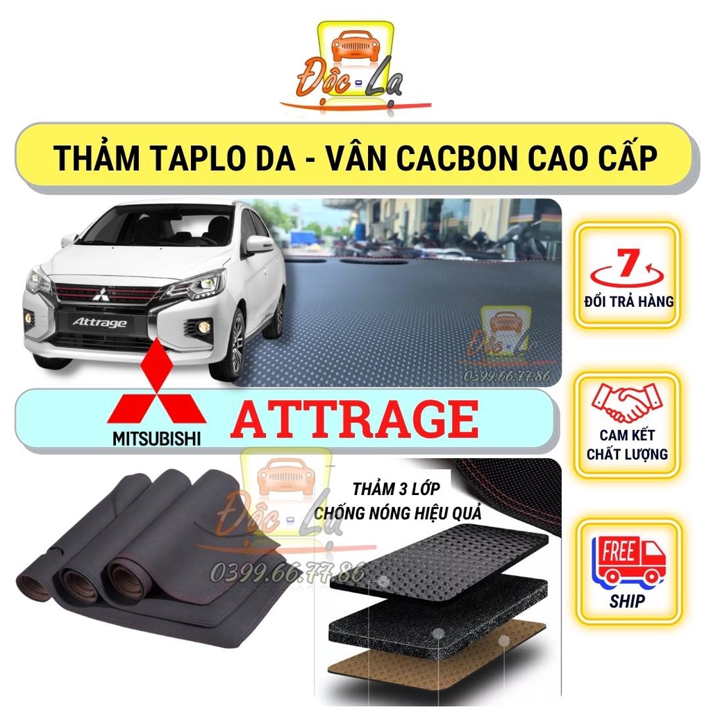 Thảm taplo Mitsubishi Attrage 2015 - 2021 vân Cacbon 3 lớp cao cấp, chống nóng, bảo vệ ô tô hiệu quả