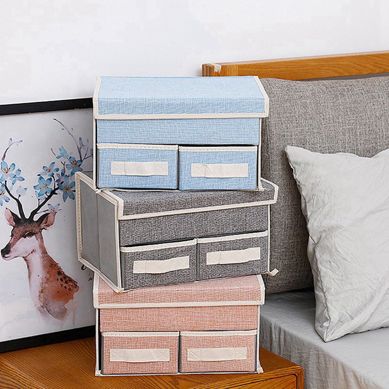 Double-Layer Storage Box Drawer Storage Box Foldable Home Underwear Storage Box (Pink Double Layer One Draw)