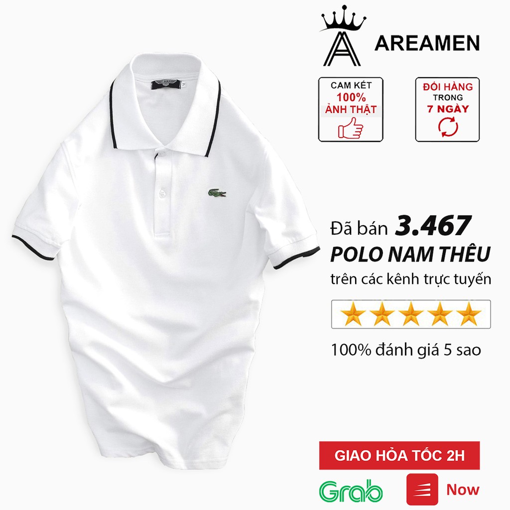 Áo thun nam polo trắng Hamino cao cấp vải thun mát mẻ co giãn E1