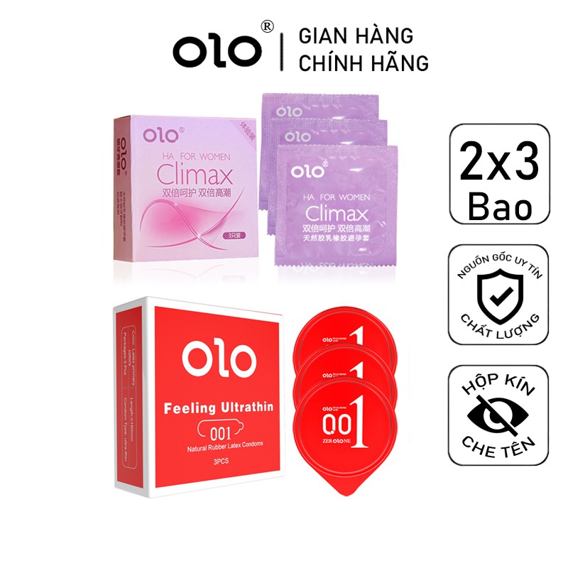 Bao Cao Su OLO 001 Đỏ Siêu Mỏng Giữ Nhiệt và Bao Cao Su Gai Bi Ha For Women Climax 6 BCS