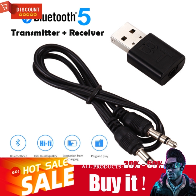 Usb Bluetooth 5.0 Nhận Tín Hiệu Âm Thanh Jack Cắm 3.5mm Cho Loa Tv Pc Xe Hơi