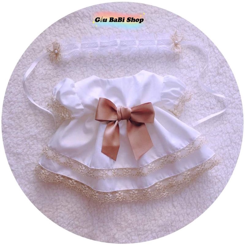 Đầm trắng phối ren kèm băng đô cho búp bê size ob11, ddf,1/8bjd,baboliy, bru, 5inch, 1/6 blythe, babies, xinji, animator