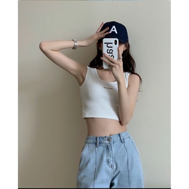 Áo Croptop Thể Thao Hai Dây Bằng Vải Cotton Mỏng Có 3 Màu Tùy Chọn Phong Cách Hàn Quốc Dễ Phối Đồ